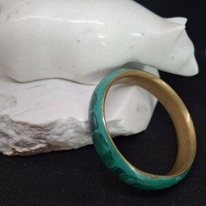 VINTAGE natural malachite inlaid handmade bangle With Brass Interior